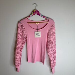 NWT BiBi Pink Lace Sleeve Blouse | Size Large